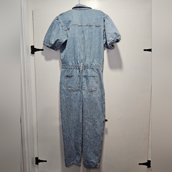 NWT Only Puff Sleeve Denim Jumpsuit In Light Blue, Size Large - Picture 8 of 9